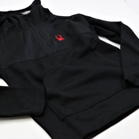 New SPYDER Ray Half Zip Waffle Knit Pullover Hoodie Men's Size Small Black Color - Picture 7 of 9